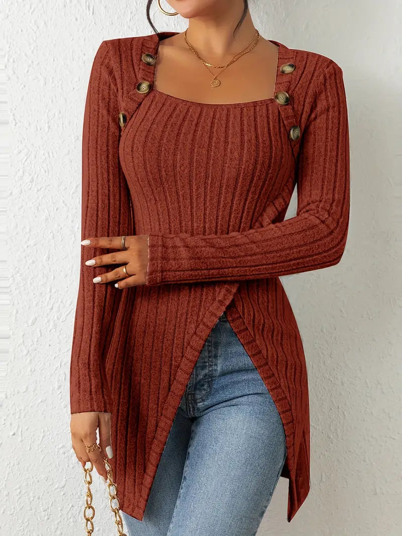 Jasmine™ - Asymmetric Top with Buttons and Ribs