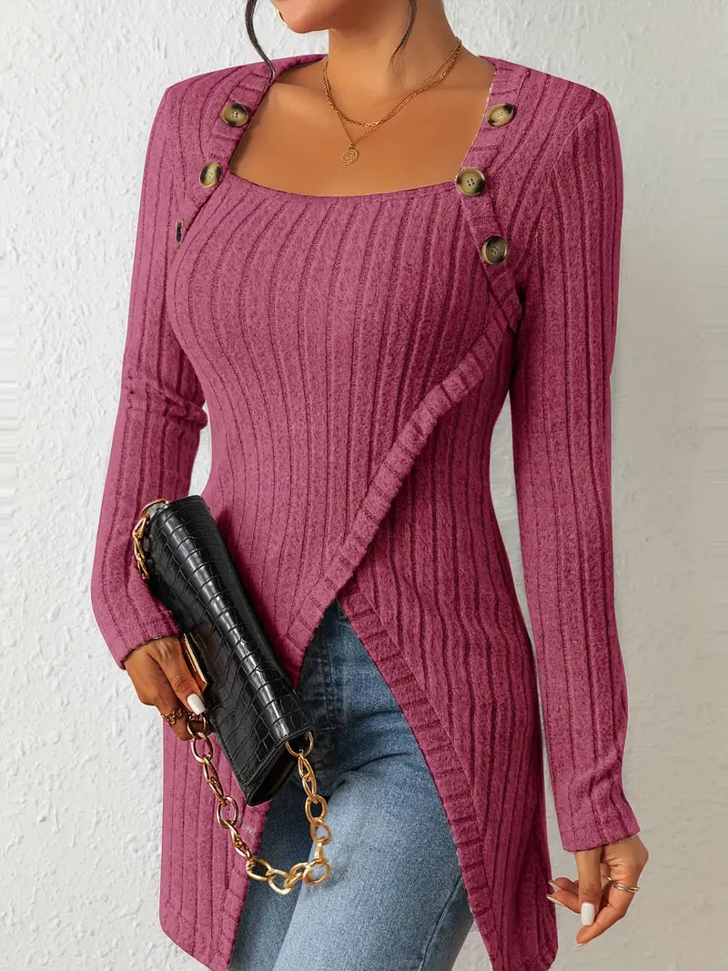 Jasmine™ - Asymmetric Top with Buttons and Ribs